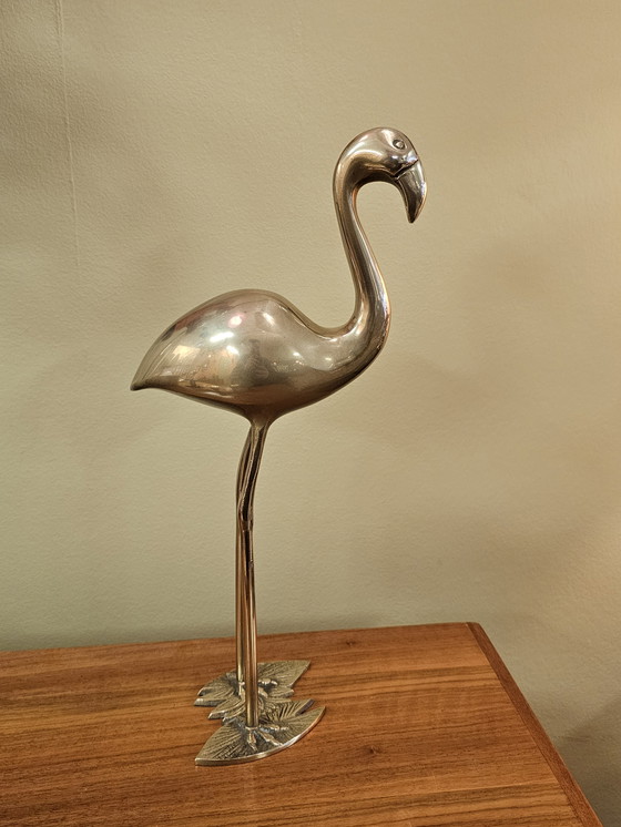 Image 1 of Vintage Brass Flamingo Bird 1970s Yellow Brass
