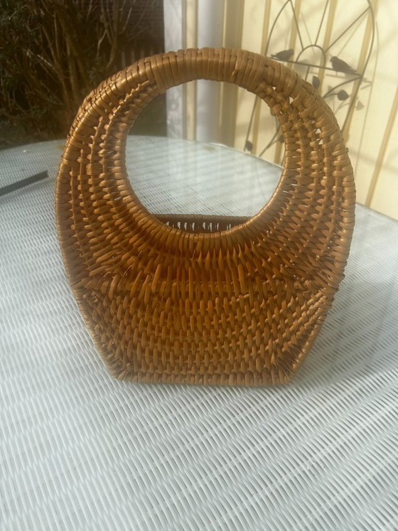 Image 1 of Panier suspendu tressé, panier en osier, panier mural, marron, 36 cm, vintage