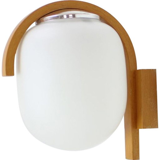 Vintage wall lamp in glass and wood, Czechoslovakia 1970