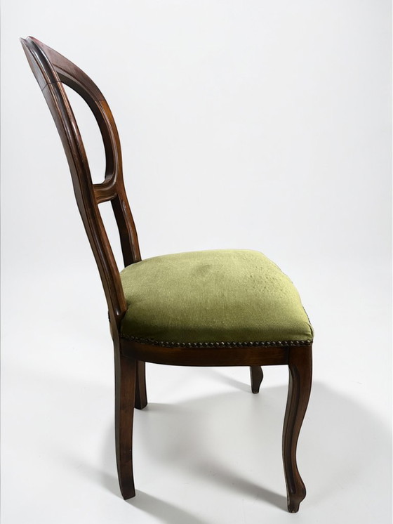Image 1 of Vintage Holzstuhl im Louis-Philippe Stil | Grüner Polsterstuhl | Antiker Esszimmerstuhl | Massivholz Stuhl Shabby Chic