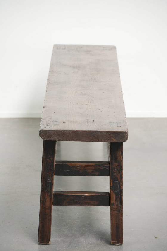 Image 1 of Antica panca/tavolo da pranzo spagnola in legno del XVIII secolo con una splendida patina.