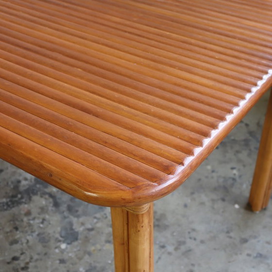 Image 1 of Table de salle à manger vintage en rotin 70s côtelé 4 places