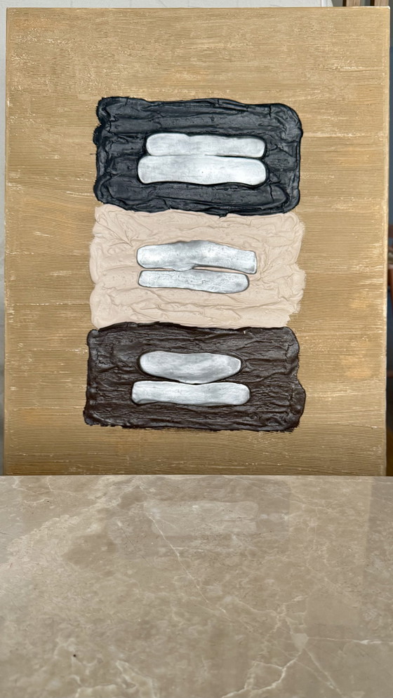 Image 1 of Abstract "Textured Art" Painting - Original Silver & Black Artwork - Modern Japanese Style