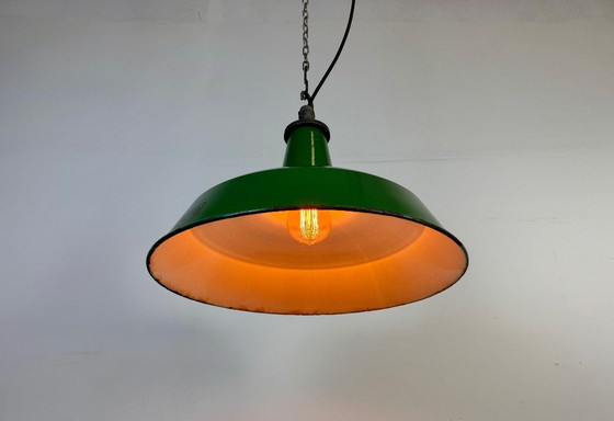 Image 1 of Industrial Green Enamel Factory Pendant Lamp from Revo, 1950s
