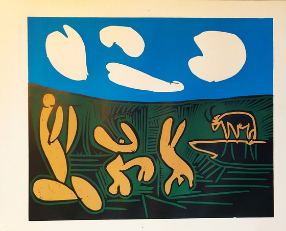 Image 1 of Alter Linolschnitt "Bacchanal mit vier Wolken" von Pablo Picasso, 1962