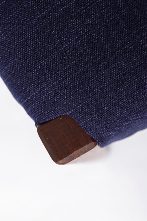 Image 1 of Set of 3 Danish Teak Chairs 1960s, Vintage Mid Century Dining Chairs, Dark Blue Upholstered Seats