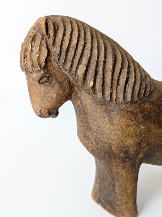 Image 1 of Pair of Midcentury Stoneware Horse Figurines, Mare and Foal | Scandinavian Style