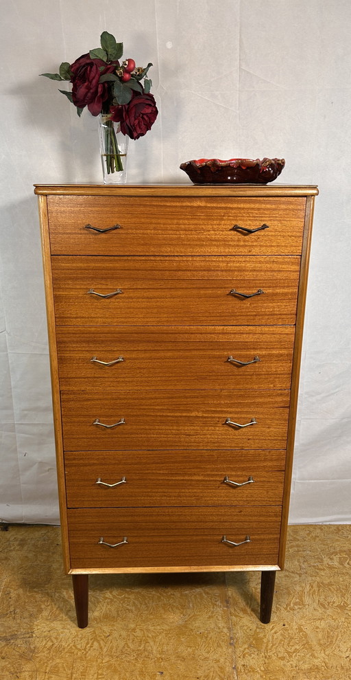 Mid-Century Retro Vintage Teak Chest of Drawers by Beeanese – 1960  Elegant English Craftsmanship | Six Spacious Drawers | Styli