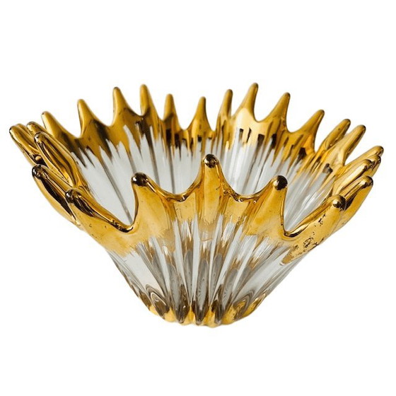 Image 1 of Cuenco de cristal soplado de mediados de siglo, bañado en oro, Cofrac Art Verrier, década de 1960