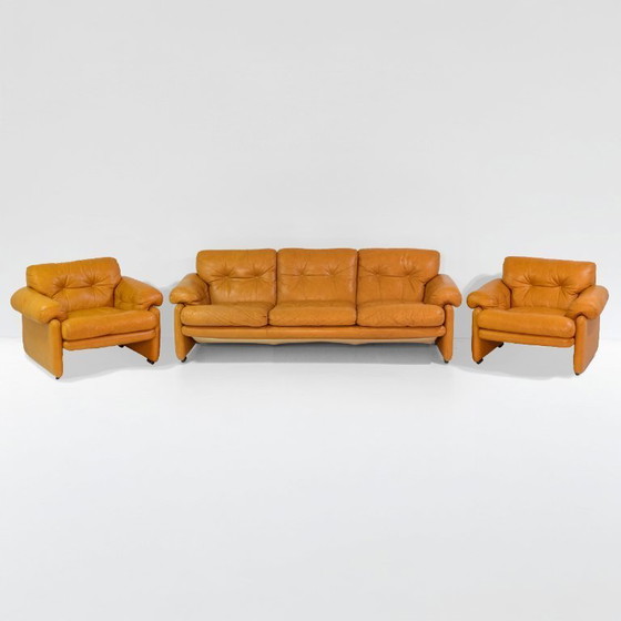 Image 1 of 1x divano grande in pelle marrone Coronado vintage del 1970 di Tobia Scarpa per C&B Italia