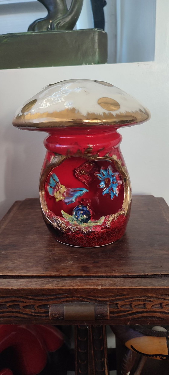 Vallauris enamelled ceramic mushroom lamp, 60s/70s. – Table lamps (photo 9 of 13)