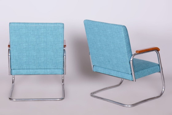 Gerestaureerd Bauhaus-paar fauteuils, Karel E. Ort, Hynek Gottwald, Tsjechië, jaren 1930 – Metal, Textile (photo 3 of 9)