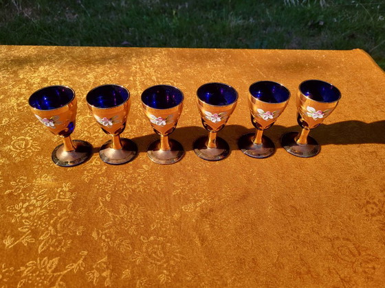 Vintage Murano Handmade Decanter Set Cobalt Blue Decanter Set - 24K Gold 7 Pc's, Glass & Decanter, Glass (photo 9 of 10)