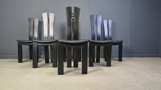 Image 1 of Chaises de salle à manger en bois de style post-moderne, années 1980 - lot de 6