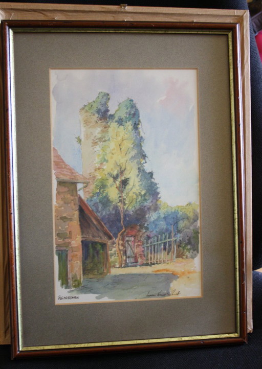 Watercolor signed Lucien Henri Schmitt + certificate