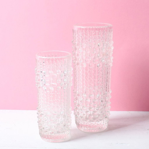 Set of 2 Vintage CandleWax Pressed Glass Vases / František Pečený / 1972