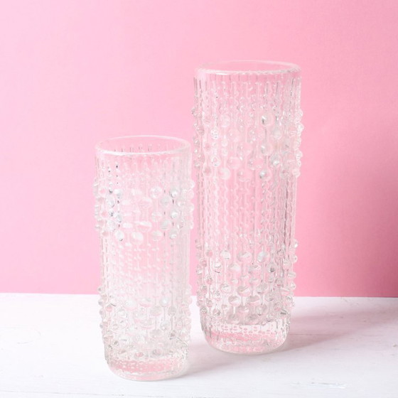 Image 1 of Set of 2 Vintage CandleWax Pressed Glass Vases / František Pečený / 1972