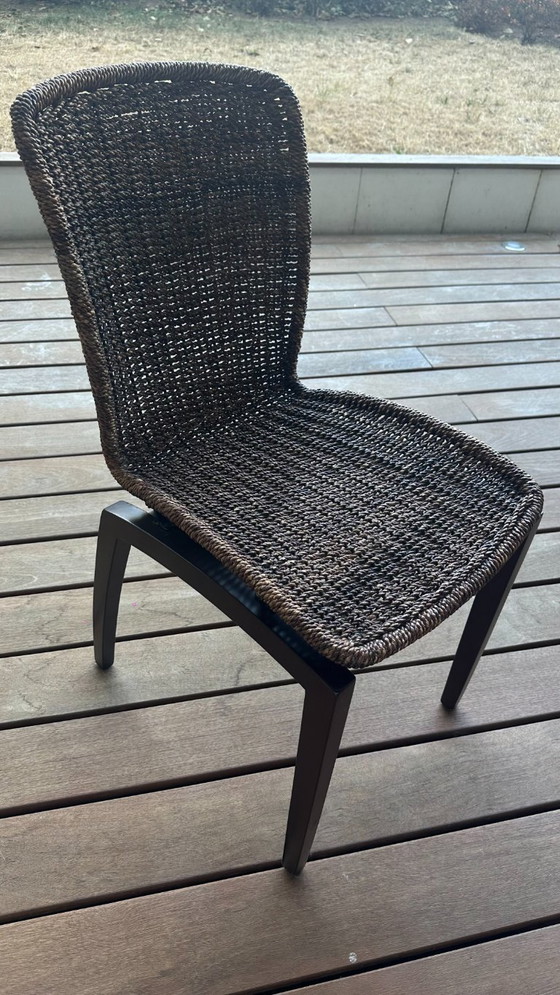 6 Sedie in Legno e Rattan Marrone Modello Libra Ligne Roset – Sedie da pranzo, Wicker (photo 4 of 8)