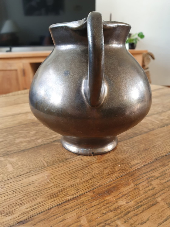 Bellissima brocca antica Mobach Utrecht a forma di orecchio / Brocca modello Kamo 5 – Smalto bronzo (circa (photo 4 of 13)