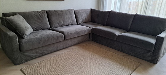 Image 1 of Hoekbank vergrijsd groen velours UrbanSofa