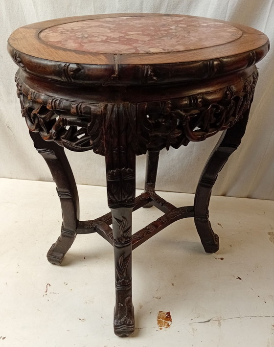 Antique Chinese Plant Stand – Plant table, Marble, Wood (photo 11 of 13)