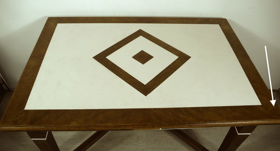 Image 1 of Table de salle à manger antique extensible en chêne massif + crème-blanc, Art Nouveau Nikolaischule vers 1900