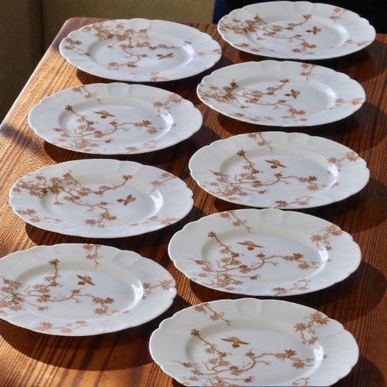 Image 1 of Assiettes plates anciennes en porcelaine de Limoges Charles Haviland, décor oiseau