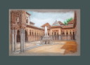 Drawing of the Alhambra. Court of the Lions. Painting of the Alhambra. Painting of the Court of the Lions.