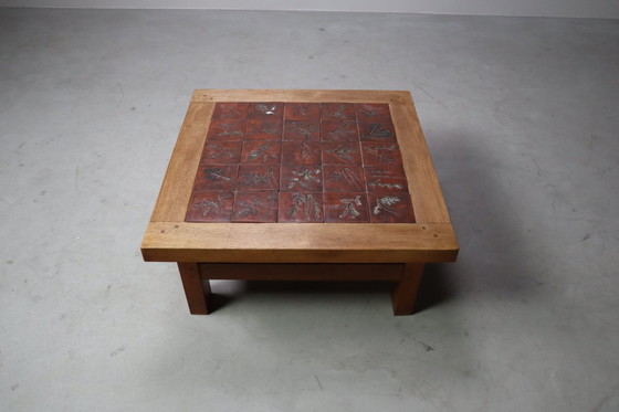 Image 1 of Tavolino in ceramica botanica di metà secolo in rovere, anni '60