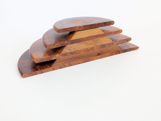 Image 1 of Pair Art Deco Burl Wood Letter Holder Bookends Midcentury Desk Organizer Set