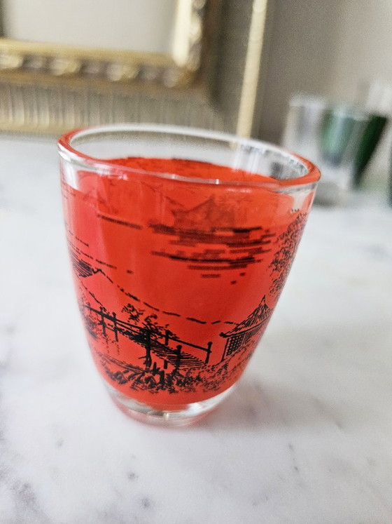 Image 1 of Heleboel 22 Vintage Bistro Collection Shot, Digestif, Arquebusiers Reims Amber Groen Rood
