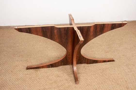 Image 1 of Oval coffee table in Carrara marble and rosewood by Hugues Poignant 1960.