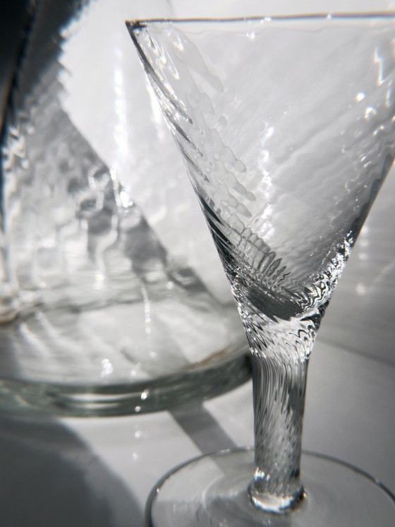 Image 1 of Decanter vintage, caraffa e 6 bicchieri da liquore, cristallo soffiato a bocca, anni '80