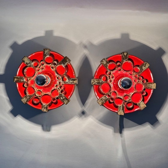 Image 1 of Pareja de apliques de cerámica Hustadt Leuchten , años 70