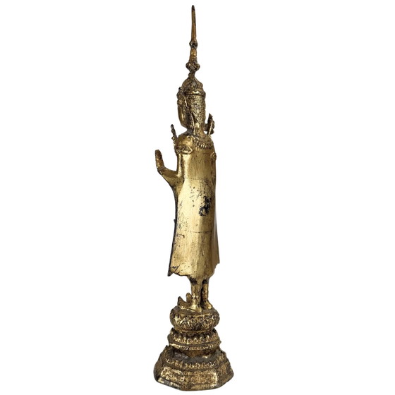 Statua di Buddha Thai Dorata – Buddha Reale Rattanakosin con Abhaya Mudra – Circa – Sculture, Bronze, Brass (photo 6 of 10)
