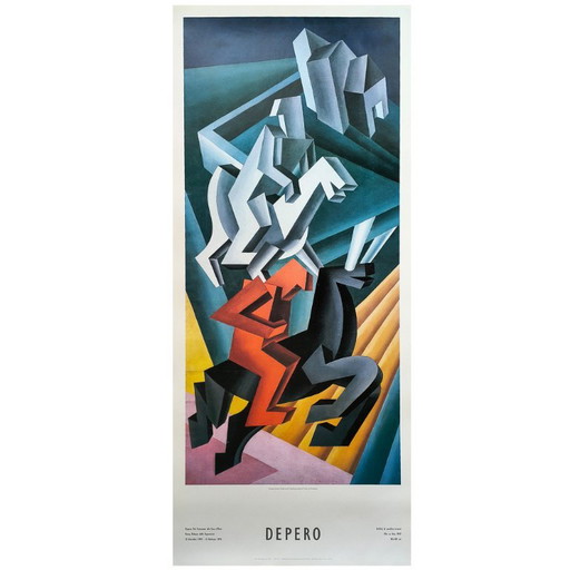 Anni '90 (1994) Fortunato Depero, "Solidità di Cavalieri Erranti" Poster Mostra Futurista