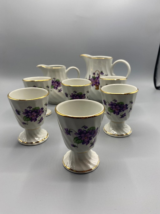 Service à café en porcelaine décoré de violettes et de dorures - Mazagrans – servies
