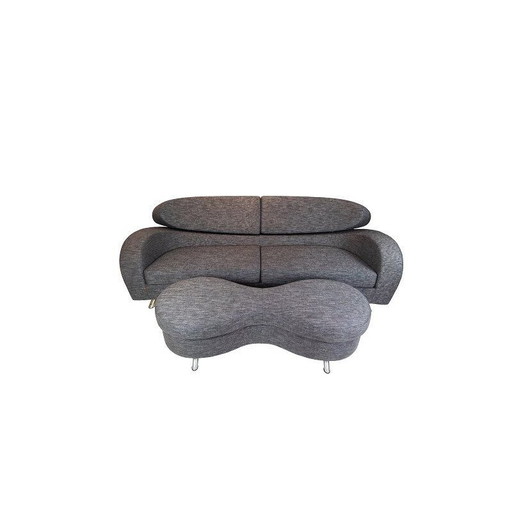 Vintage Two seater sofa of grey wool fabric with stool by the norwegian brand Brunstad