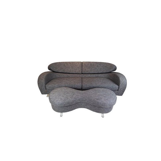 Image 1 of Vintage Two seater sofa of grey wool fabric with stool by the norwegian brand Brunstad