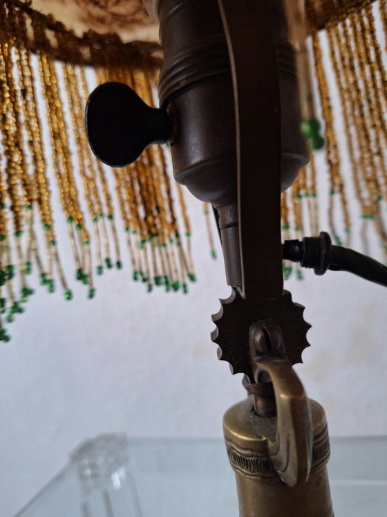 Image 1 of Antique Signed Reverse Painted Bronze Table Lamp, 1910-20