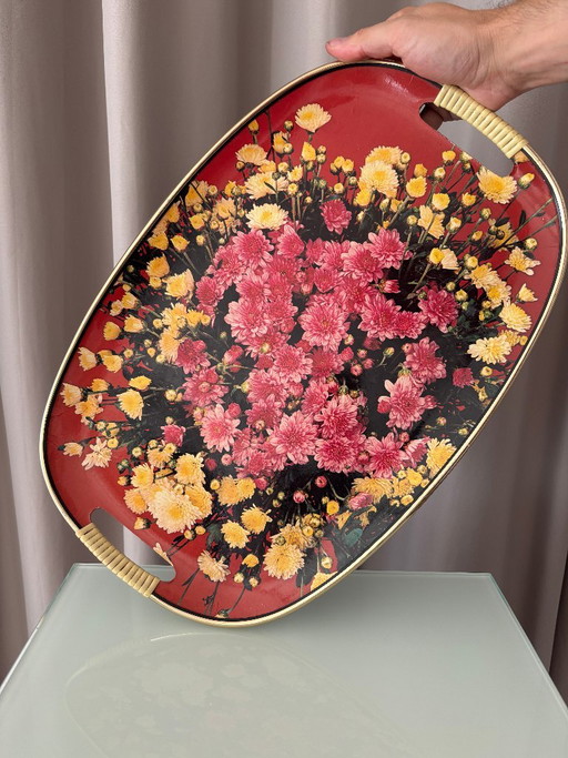 Vintage serveerschaal met bloemenmotief – chrysantendesign uit de jaren 70 – tafelaccessoires, Other