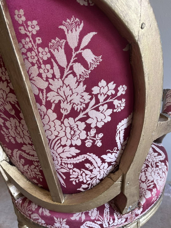 Fauteuil cabriolet Louis XVI en bois doré – dossier médaillon et tissu – Wood (photo 13 of 22)