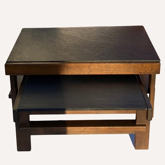 Image 1 of 1X Table basse moderniste brutale en pierre naturelle noire et grise Par Carl Straub, Allemagne, 1979