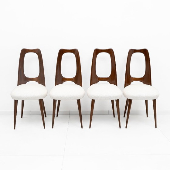 Ensemble de quatre chaises de salle à manger italiennes en noyer de Vittorio Dassi, milieu du siècle, 1950 (photo 2 of 7)