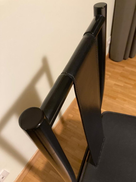 Image 1 of Design stoel hout & leder – zwart – minimalistisch design