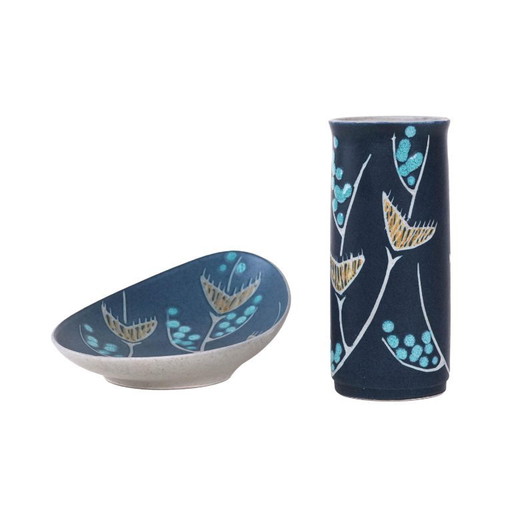 Set aus Keramikvase und Platte, dänisches Design, 1970er Jahre, Designer: N. Backhausen & P. ​​Brandborg, Hersteller: Søholm