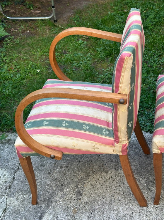 Paar Bridge fauteuils jaren 50 – Gebogen hout – Kuipstoelen, Canvas (photo 8 of 15)