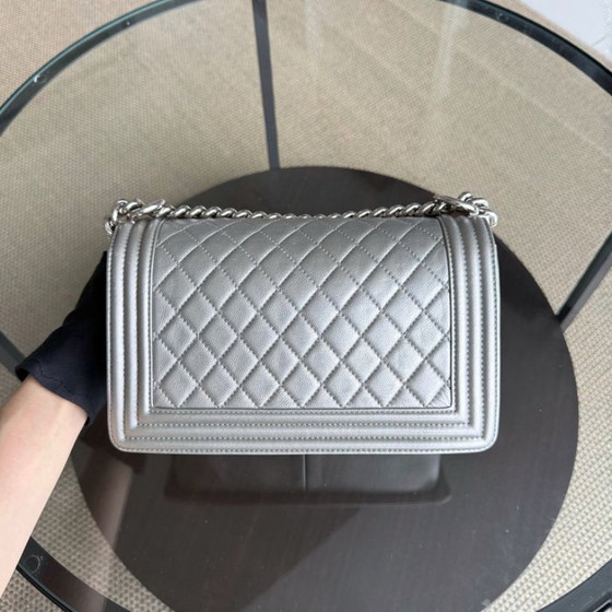 Image 1 of Chanel Boy Medium - Caviar 25CM Quilted Iridescent Silver Hardware Sereis 24