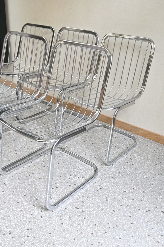 Image 1 of Juego de 6 sillas con estructura tubular cromada de Gastone Rinaldi