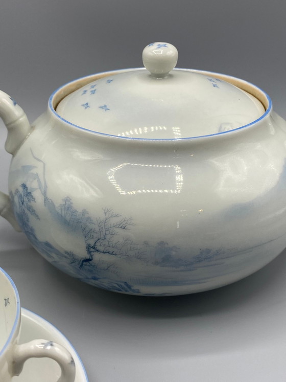 Japans porseleinen theeservies – Blauw en wit landschap – Dai Nippon Meiji-periode – Decoratieve objecten (photo 5 of 10)